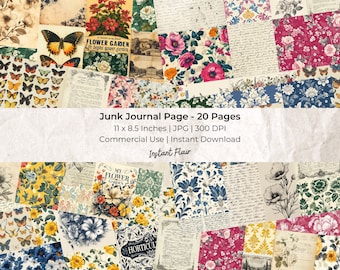 Kit de diario basura con collage de jardín: Efímeras florales, 20 páginas (descarga digital)