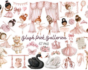 Blush Pink Ballerina Clipart, Ballet Girl PNG Graphics, Nursery Decor (Digital Download)