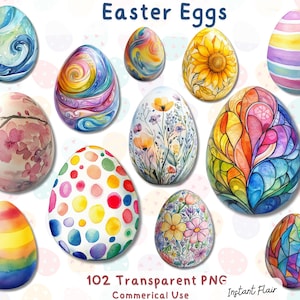 102 imágenes prediseñadas de huevos de Pascua, lindos PNG de Pascua, descarga digital, gráficos de primavera, descarga instantánea para manualidades