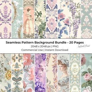 Fondo con estampado Bridgerton: Collage floral estilo Regencia, 20 hojas sin costuras (descarga instantánea)