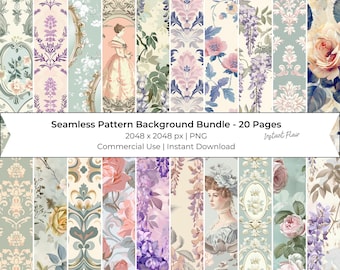Tło z motywem Bridgertonów: Kolaż kwiatowy w stylu regencji, 20 bezszwowych arkuszy (do pobrania na bieżąco)