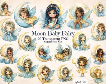 20 Moon Baby Fairy Clipart – Transparent PNG – Commercial Use – Instant Download
