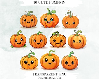 Kürbis Clipart Bundle, Herbst PNG Grafiken (Digitaler Download)