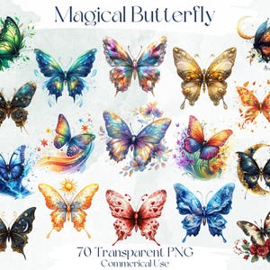 70 Aquarell Magische Schmetterlinge Clipart Bundle - Schmetterling Sublimations Designs - Kommerzielle Nutzung PNG