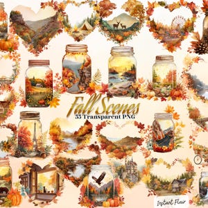 Autumn Landscape Clipart: 55 Fall Scene PNG Graphics (Digital Download)