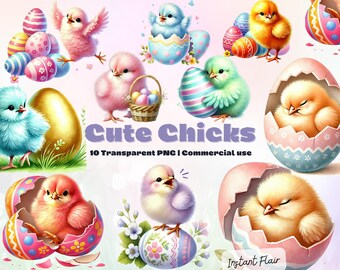 Watercolor Chick Clipart – Easter PNG Images (Commercial Use, Digital Download)