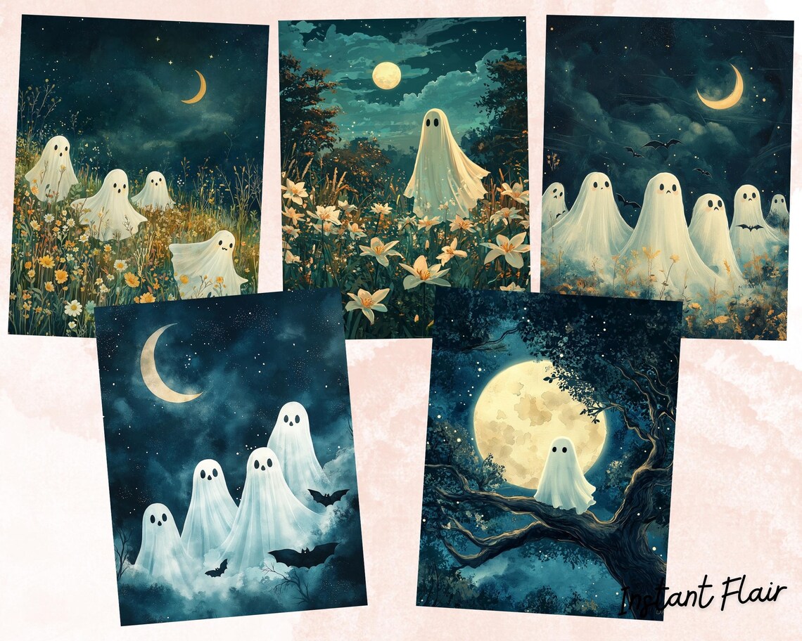 Ghost Collage Computer Cute Ghost: Collage Sheet | Digital Scrapbook Paper Kit | Instant ...