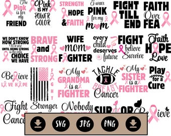 Pink Brustkrebs Ribbon Bundle Digitales Grafikdesign SVG Png Jpg zum sofortigen Download Kommerzielle Nutzung für T-Shirt Tassen Geschenk Transparent