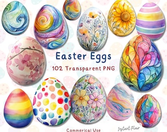 Bundle de cliparts d'oeufs de Pâques, images PNG de printemps (téléchargement numérique)