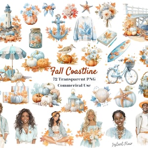 Fall Coastline Clipart – 72 Autumn Beach PNGs for Sublimation & Crafts