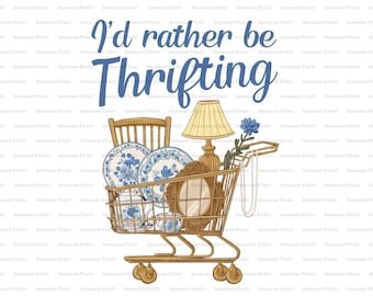 Thrifting Shopping Cart PNG | Blue Floral Vintage Design (Digital Download)