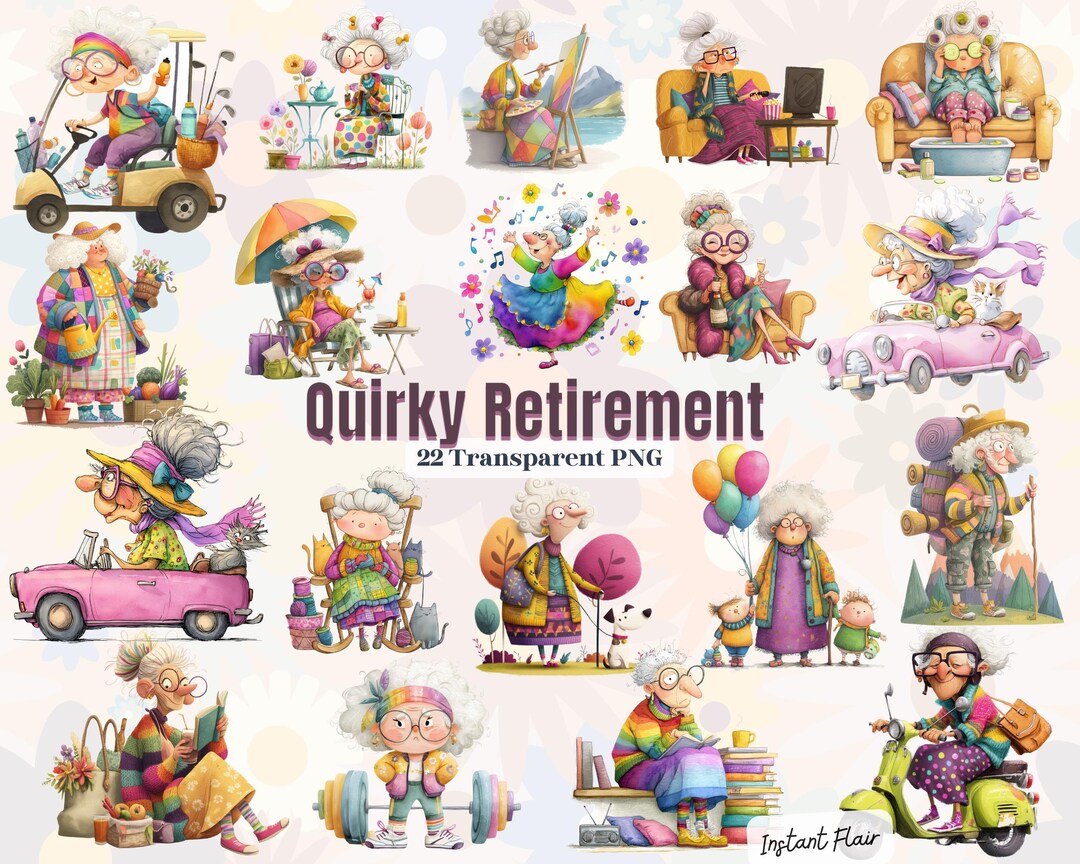 Funny Grandma Clipart Bundle | Quirky Retirement PNG Set (digital ...