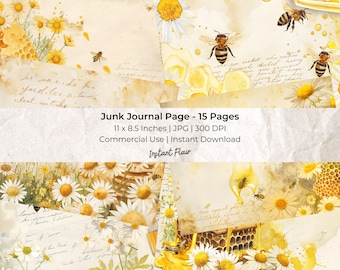 Bee Junk Journal Paper: Vintage Ephemera Collage (Digital Download)