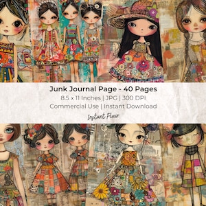 Whimsical Doll: Collage Sheet | Digital Scrapbook Paper Kit | Digital Download | Art Journaling | Junk Journal Ephemera | Digital Ephemera