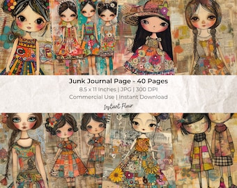 Whimsical Doll Junk Journal: Printable Collage Paper (Digital Download)