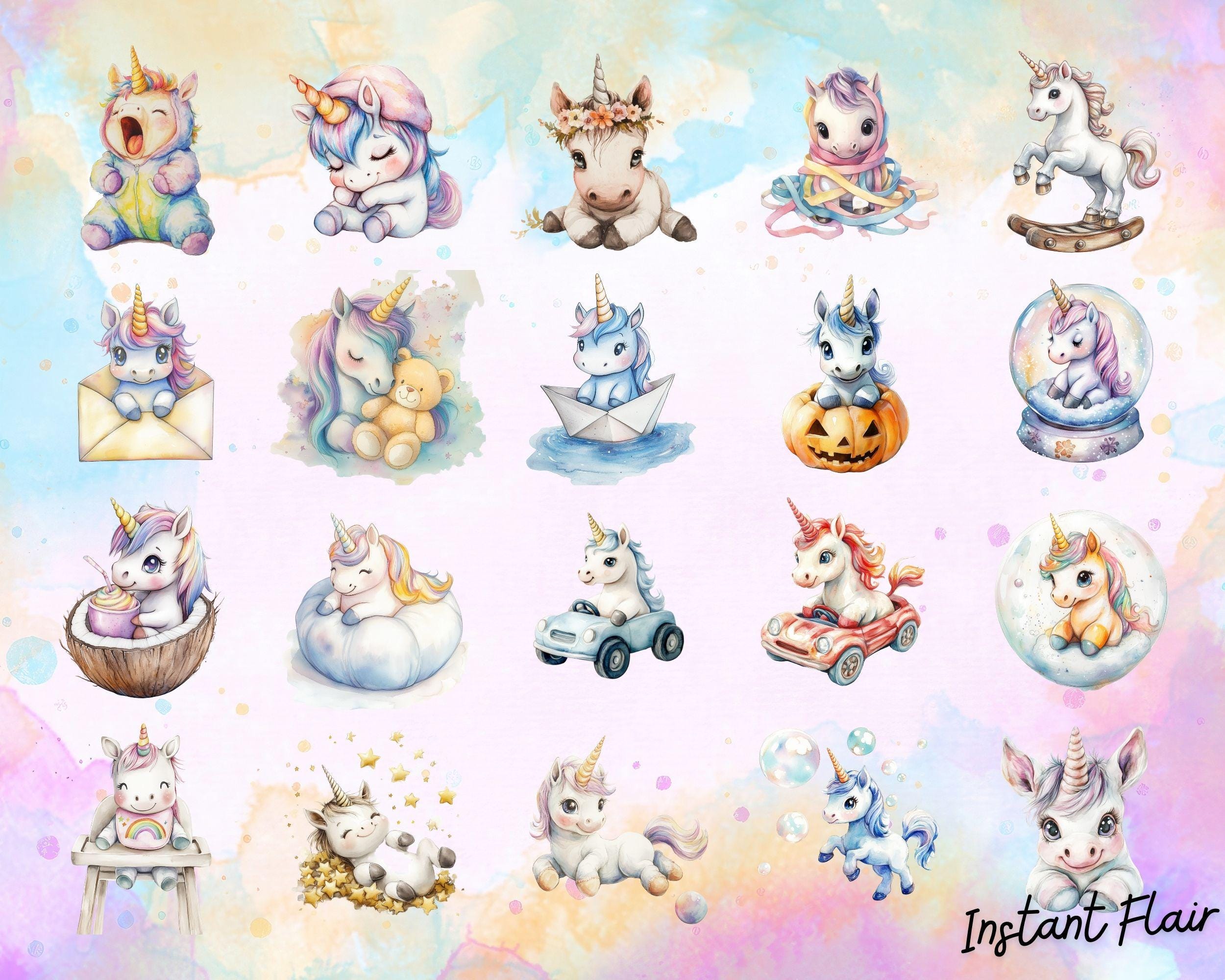 Watercolor Baby Unicorn Clipart – 72 PNG Graphics (digital Download) - Etsy