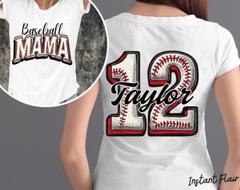 Personalized Baseball Mama PNG – Jersey Number Graphic – Digital Download – Commercial Use