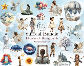 53 Surreal Clipart Bundle – 40 Elements + 13 Backgrounds – Digital Download – Commercial Use