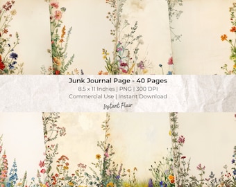 May include: 40 pages of digital paper with a floral border design. The paper is 8.5 x 11 inches and 300 DPI.  Junk Journal Page - 40 Pages. 8.5 x 11 Inches | PNG | 300 DPI. Commercial Use | Instant Download. Instant Flair.
