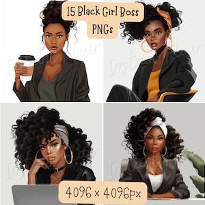 Black Girl Boss Clip Art Bundle, PNG Designs, Decorative Images, Digital Designs for Commercial Use