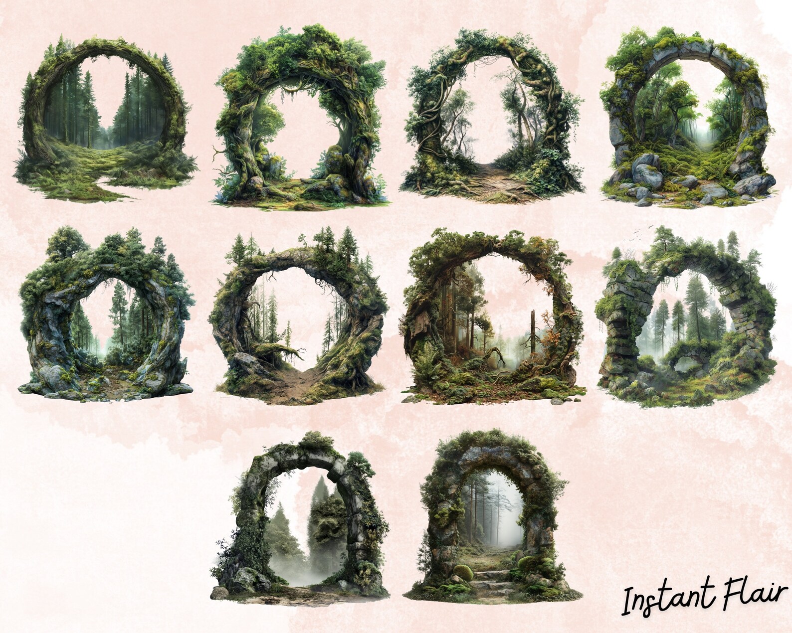 Enchanted Forest Frame Clip Art Bundle, Watercolor PNG Designs (digital ...