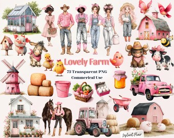 Pink Farm Animal Clipart – 73 PNG Graphics, Nursery & Party