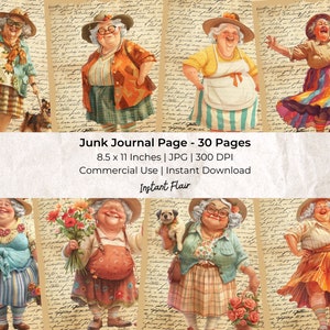Whimsical Old Lady: Collage Sheet| Digital Scrapbook Paper | Digital Download | Art Journaling| Junk Journal Pages | Whimsical Digital Paper