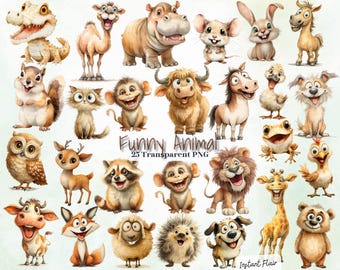 Funny Cartoon Animal Clipart Bundle | 25 PNG Graphics (Digital Download)