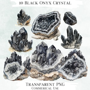 Black Onyx Crystal Clip Art-bundel, 10 transparante png-ontwerpen, decoratieve afbeeldingen, digitale ontwerpen voor commercieel gebruik