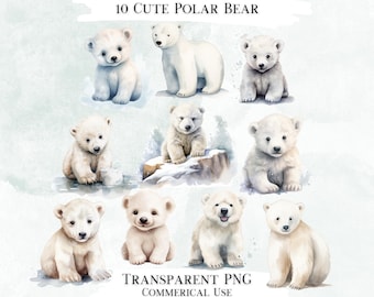 Clipartbundel aquarel ijsbeer, dierenafbeelding png