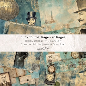 Vintage Gentlemen Junk Journal druckbare Seite: 20 Seiten Collage Sheets und Junk Journal Printables, kommerzielle Nutzung, Instant Download