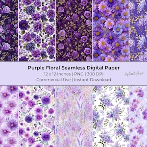 Purple Floral Digital Paper – 35 Seamless Patterns for Scrapbooking, Crafts & Design