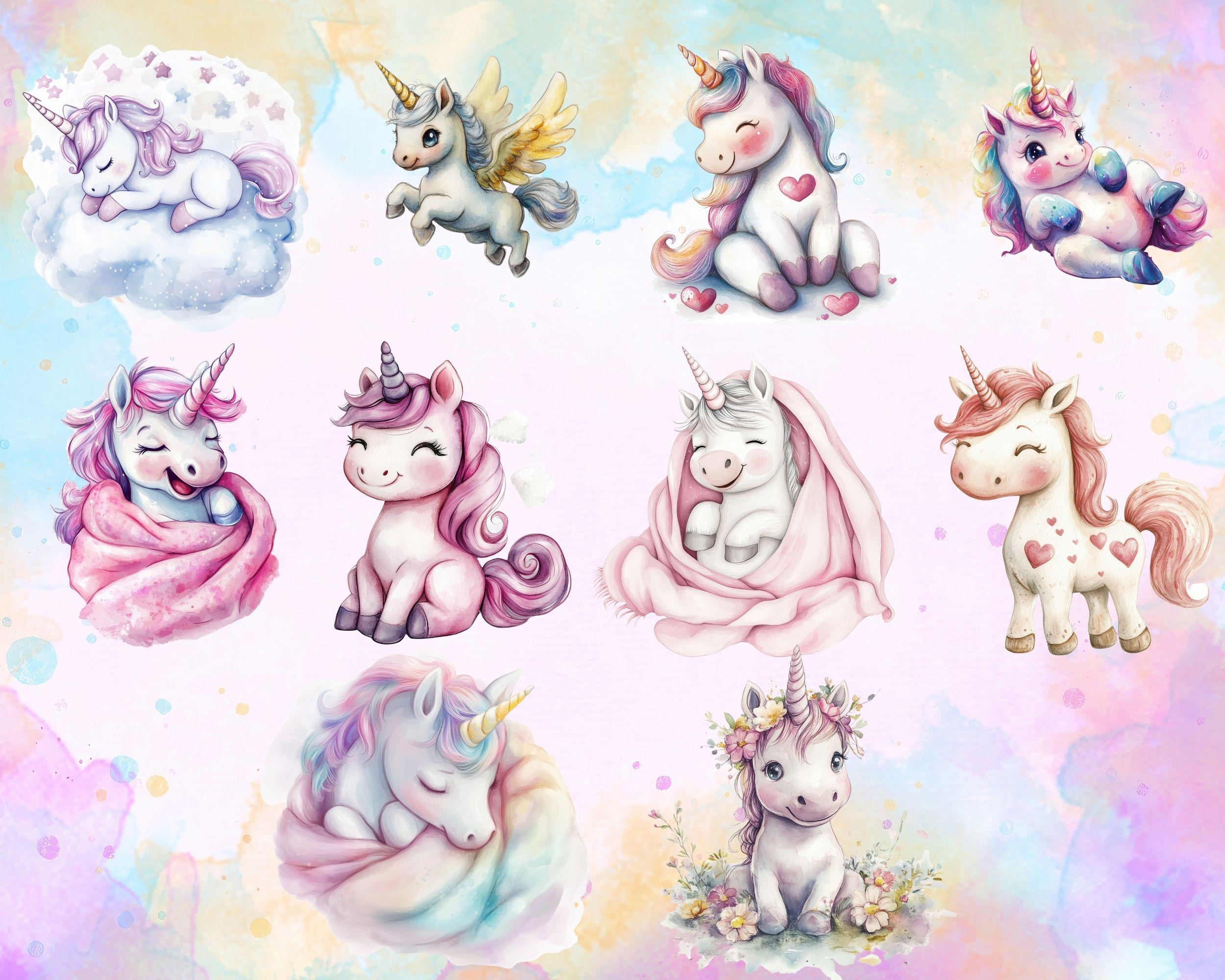 Watercolor Baby Unicorn Clipart – 72 PNG Graphics (digital Download) - Etsy