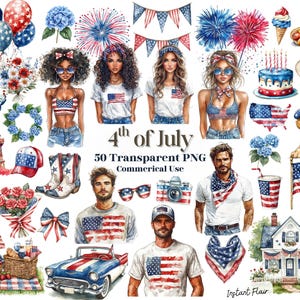 4 juillet Clipart Bundle – 50 graphiques patriotiques – téléchargement numérique PNG
