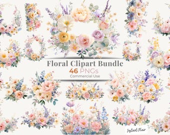 Floral Clipart Bundle, Wedding Flower PNG Graphics (Digital Download)