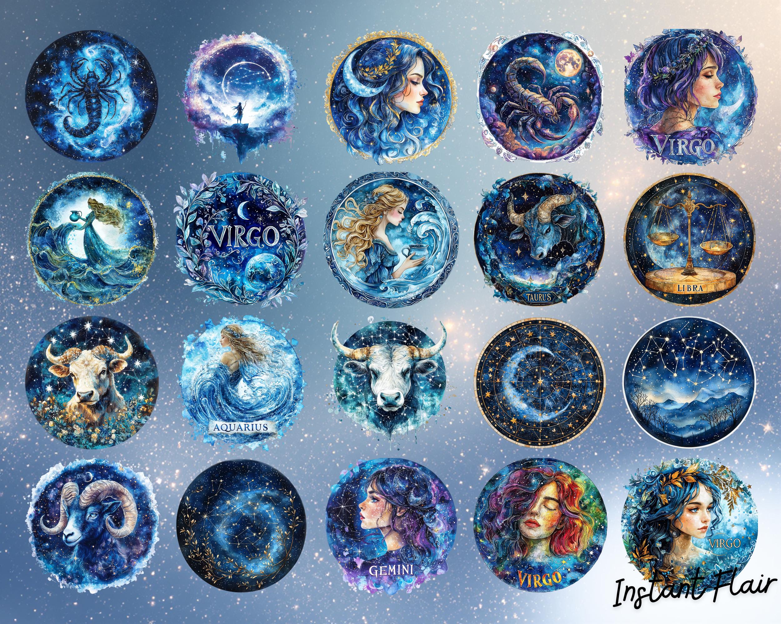 Zodiac Spring Clips Zodiac Signs Clip Art Bundle, 70 PNG Graphics (commercial Use) - Etsy
