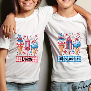 Gelato personalizzato del 4 luglio in formato PNG – Versione per bambini e bambine – Grafica con nome personalizzato – Download digitale patriottico – Uso commerciale