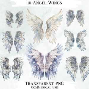 Angel Wings Clip Art Bundle, 10 Transparent PNG Designs, Decorative Images, Digital Designs for Commercial Use
