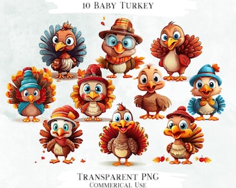 Turkey Clipart Bundle, Thanksgiving PNG Graphics (Commercial Use