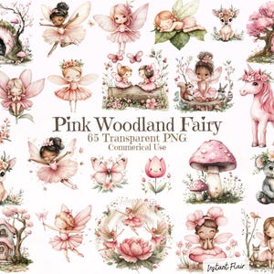Decorazione per feste di compleanno con fata del bosco rosa, tema foresta incantata, 65 graziose clipart di fate, idee per feste magiche