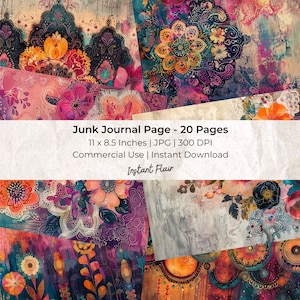 Página Boho: Junk Journal Ephemera / Paquete de papel Boho Junk Journal / Descarga digital / Uso comercial / Papeles de collage / Papeles imprimibles