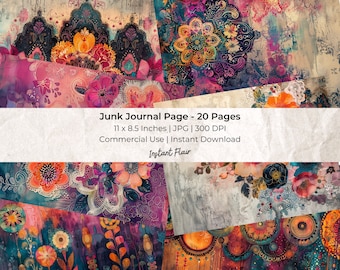 Papel de diario basura bohemio: Collage floral efímero (descarga digital)