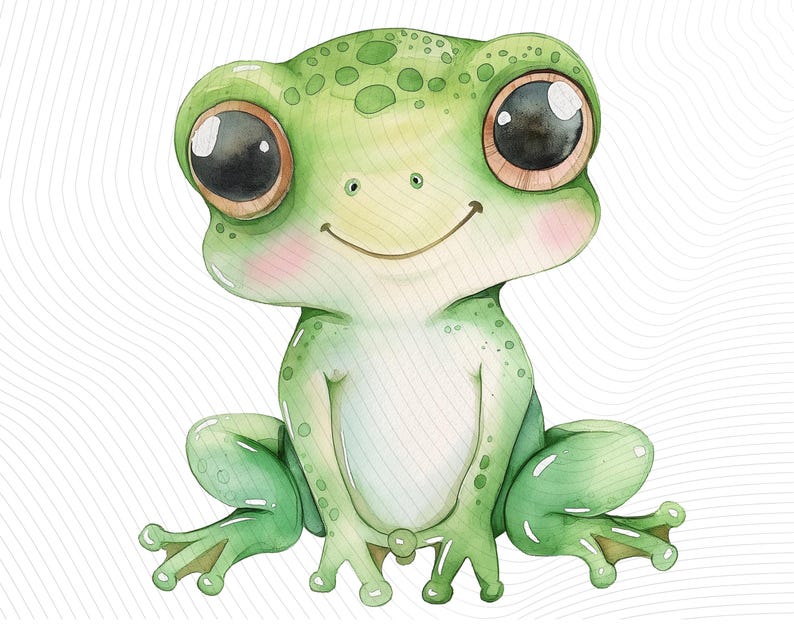 Akvarell groda clipart-paket, transparenta PNG-designer (digital nedladdning) bild 4