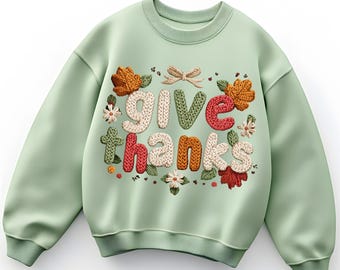 Give Thanks PNG | Faux Yarn Fall Letters Clipart | Autumn Thanksgiving Digital Download