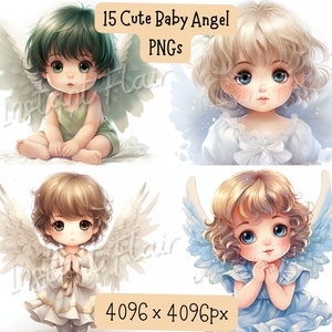 Cute Baby Angel Clip Art Bundle, PNG Designs, Decorative Images, Digital Designs for Commercial Use