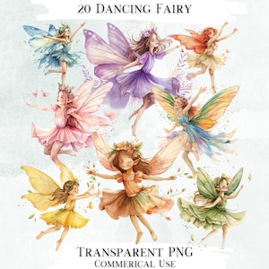 Tanzende Fee Clip Art Bundle, 20 transparente PNG-Designs, dekorative Bilder, digitale Designs für den kommerziellen Gebrauch