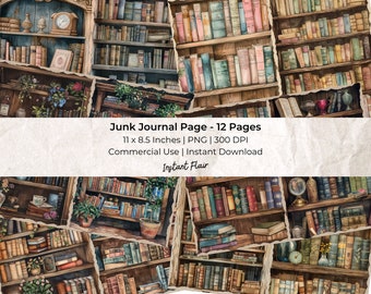 Bücherregal Junk Journal druckbare Seite: 12 Seiten, Collage Sheets und Junk Journal Printables, kommerzielle Nutzung, Instant Download