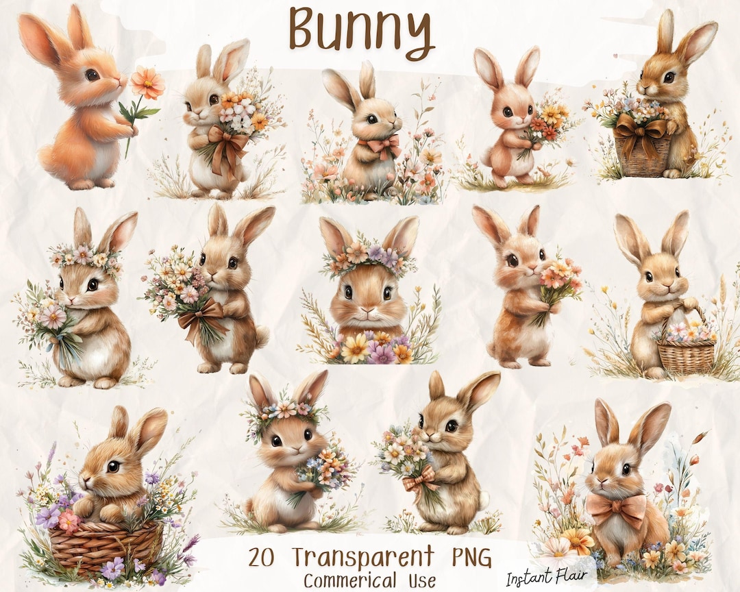 20 Bunny Clipart Bundle – Transparent PNG – Commercial Use – Instant ...