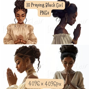 祈る黒人女性のクリップアートバンドル、PNGデザイン、装飾画像、商用利用可能なデジタルデザイン
