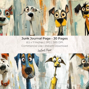 Quirky Dogs: Instant Download | Tall And Skinny Journal | Vintage Junk Journal Kit | 30 Pages | Junk Journal Pages | Whimsical Digital Paper